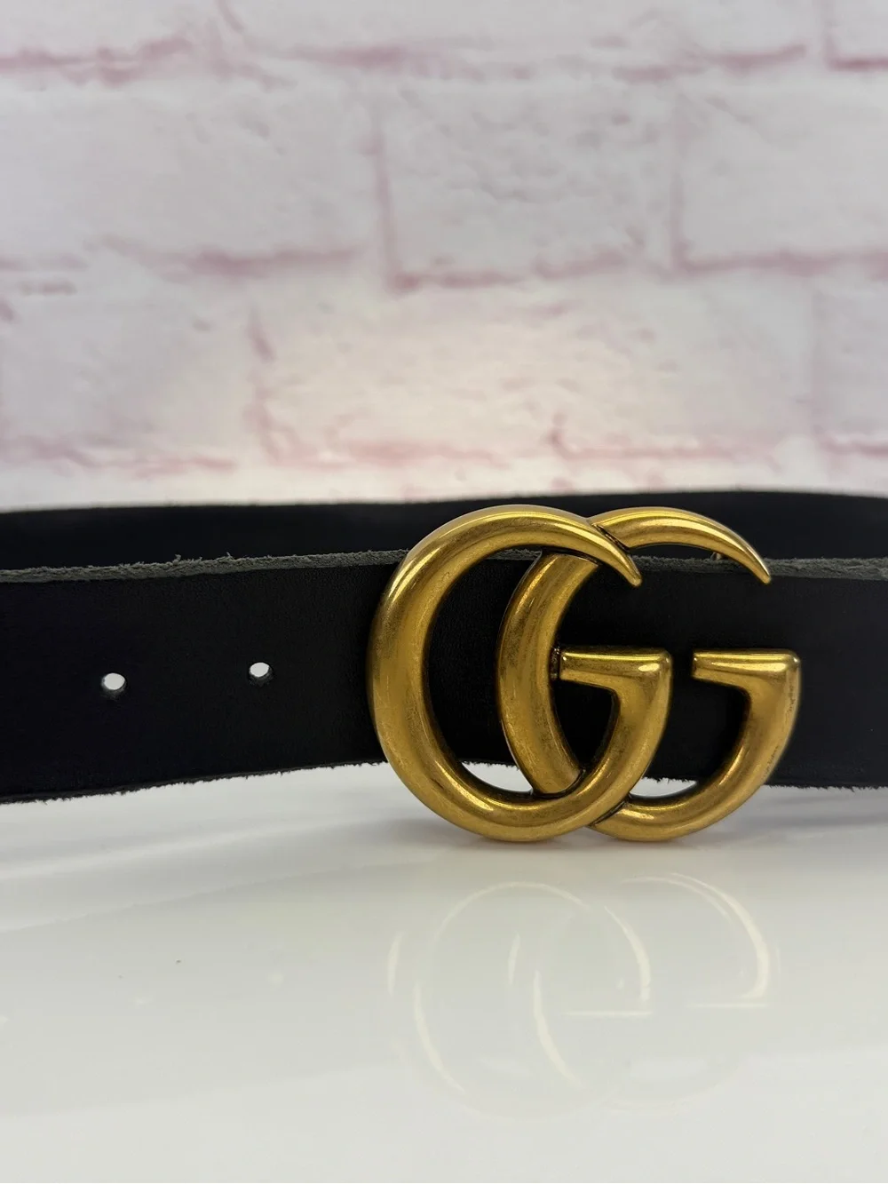 Gucci Raw Edge Unfinished Wide Marmont Double G Leather Belt 409416 80/32